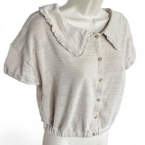Madewell Cream Knit Peter Pan Collar Cropped Top Size S Cottagecore Button Front